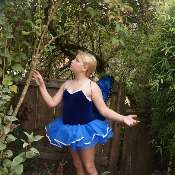 New FAIRY COSTUME Blue Leotard w/Tutu & Wings sz L - Picture 7 of 14